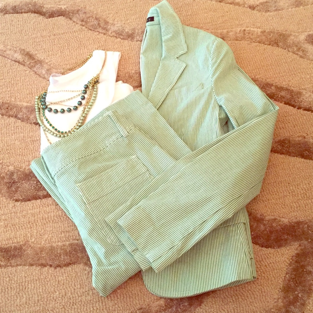 Theory Green Striped Blazer
